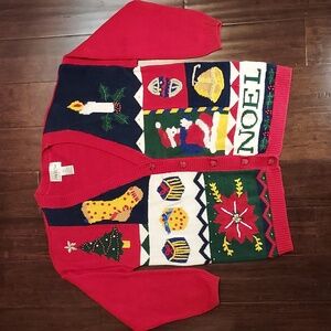 Vintage Carly St. Claire Embroidered Beaded Red Christmas Holiday Sweater Size L